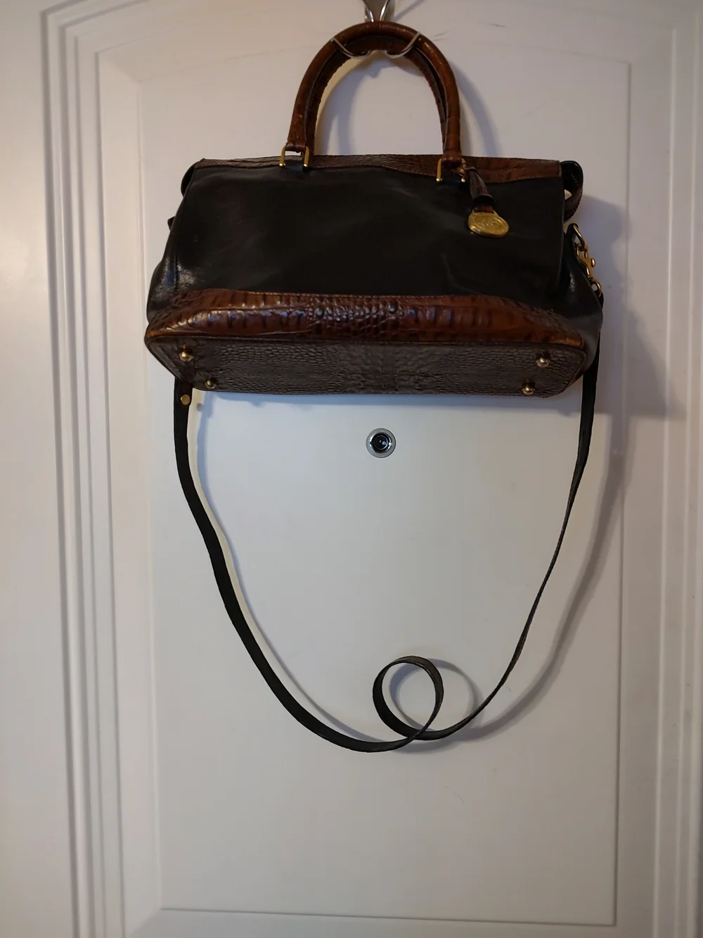 Vintage Brown and Black Leather Satchel Handbag - Unbranded - Picture 1 of 12